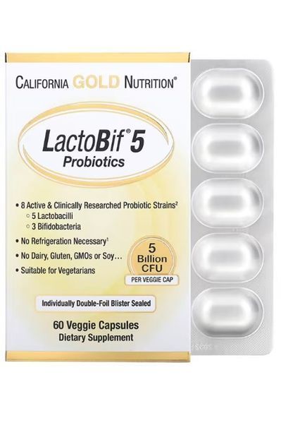 LactoBif 5, California Gold Nutrition, пробиотики, 5 млрд КОЕ, 60 вегетарианских капсул CGN-00963 фото