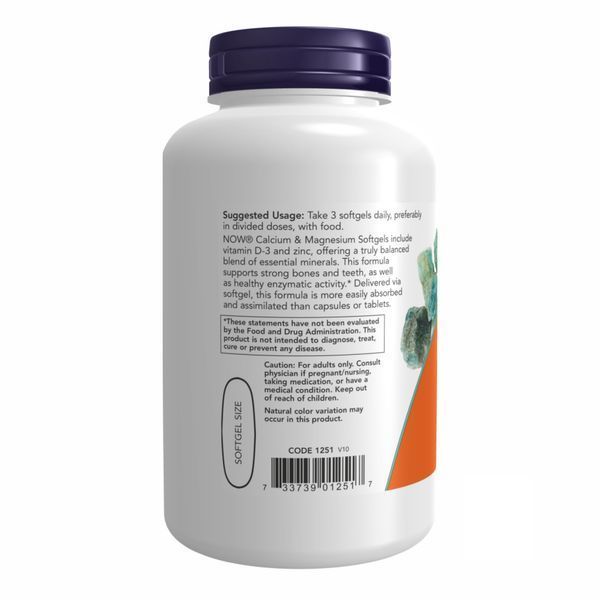 Calcium & Magnesium, NOW Foods, Кальций и магний с витамином D3 и цинком, 120 мягких таблеток 2022-10-0021 фото