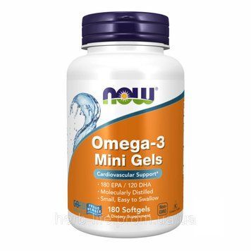 Omega-3, NOW Foods, жирные кислоты омега-3 в мини-капсулах, 180 ЭПК / 120 ДГК, 180 капсул 2022-10-0062 фото