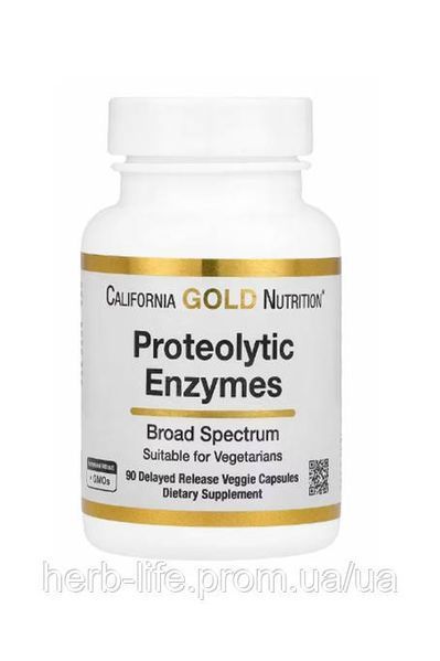 Протеолітичні ферменти California Gold Nutrition каліфорнія голд ензими з фруктовими ферментами для розщеплення білків ензими від важкості в шлунку та здуття ферменти для відновлення після травм та операцій proteolytic enzymes 90 капсул CGN-01154 фото