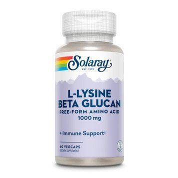 L-Lysine + Beta Glucan, Solaray, L-лізин і бета-глюкан, 1000 мг, 60 капсул (500 мг у капсулі) 2023-10-2136 фото