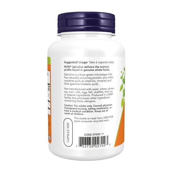 Spirulina, NOW Foods, Натуральная спирулина, 500 мг, 120 капсул 2023-10-2507 фото