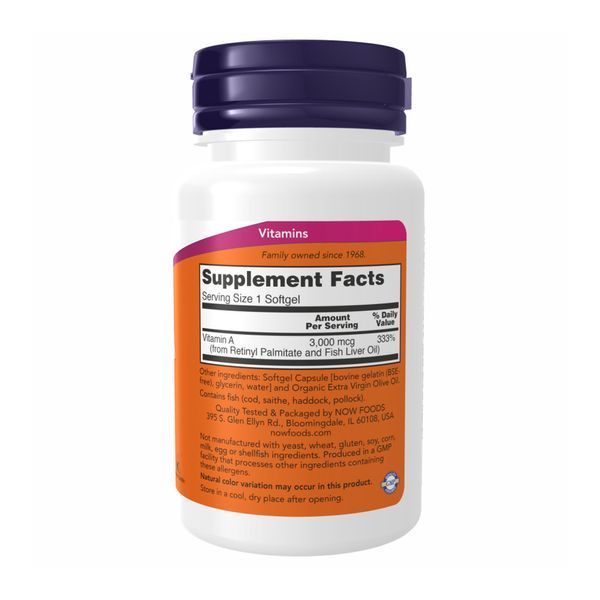 Vitamin-A, NOW Foods, Витамин A, 3000 мкг (10 000 МЕ), 100 мягких таблеток 2022-10-0658 фото