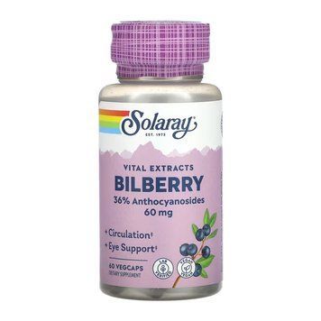 Bilberry Berry Solaray, Vital Extracts, черника, 60 мг, 60 растительных капсул 2023-10-7016 фото