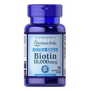 Биотин Puritan's Pride Biotin 10000 мкг 50 капсул 100-51-6525722-20 фото