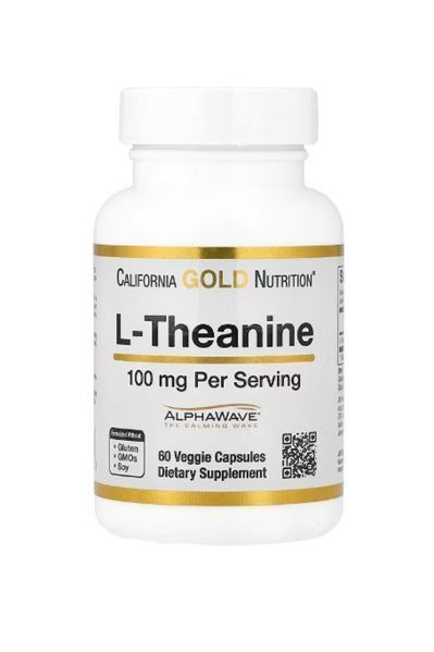 L-Theanine, California Gold Nutrition, L-теанін, з AlphaWave&reg;, 100 мг, 60 рослинних капсул CGN-01243 фото