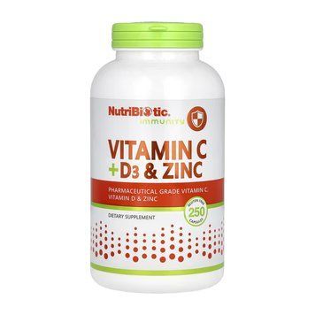 Vitamin C + D3 + Zinc, NutriBiotic, Immunity, вітаміни&nbsp;C&nbsp;+ D3 і цинк, 250&nbsp;капсул 2023-10-5477 фото