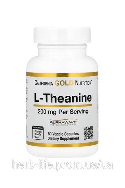 Л теанін California Gold Nutrition амінокислота l theanine каліфорнія голд теанін амінокислоти для нервової системи від стресу та тривоги таблетки для концентрації уваги та пам'яті вітаміни для покращення роботи мозку 200 мг 60 капсул CGN-01242 фото