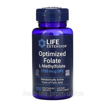Life Extension, оптимизированный фолат, 1700 мкг DFE, 100 вегетарианских таблеток 2023-10-5132 фото