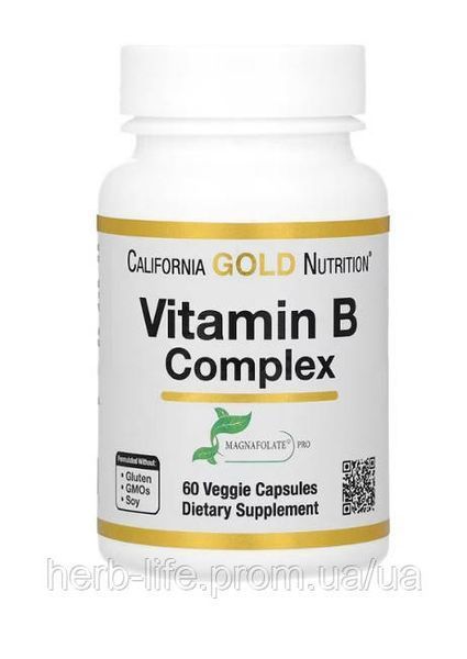 Комплекс витаминов группы б California Gold Nutrition b комплекс калифорния голд витамины для нервных систем при стрессе и других витаминах для энергии и укрепления здоровья, ухода за волосами и комплекса для ухода за волосами в 60 капсул CGN-01296 фото