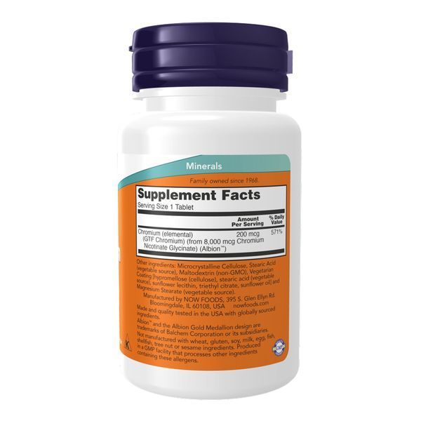 GTF Chromium, NOW Foods, хром ФТГ, 200 мкг, 100 таблеток 2022-10-0672 фото