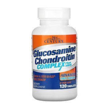 Glucosamine & Chondroitin, 21st Century, комплекс глюкозамина и хондроитина с МСМ, улучшенная тройная сила, 120 таблеток 2023-10-7066 фото