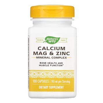 Calcium Mag & Zinc Complex, Nature's Way, комплекс мікроелементів із кальцієм, магнієм і цинком, 765 мг, 100 капсул (255 мг у 2022-10-1075 фото