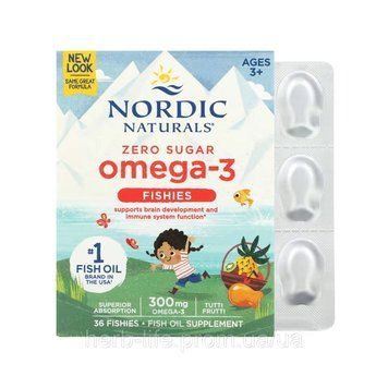 Nordic Naturals, рыбки с омега-3, без сахара, для детей от 3 лет, тутти фрутти, 300 мг, 36 рыбок 2023-10-5940 фото