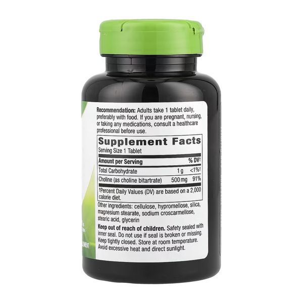 Choline, Nature's Way, холін, 500 мг, 100 веганських таблеток 2022-10-1077 фото