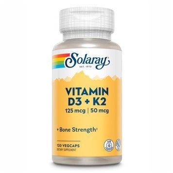 Vitamin D3 + K2, Solaray, вітаміни D3 і K2, без сої, 120 капсул 2022-10-1038 фото