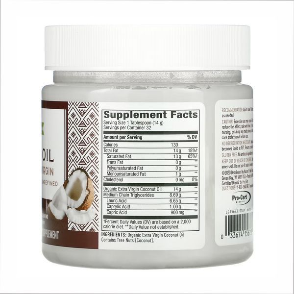 Coconut Oil, Nature's Way, органічна нерафінована кокосова олія першого віджиму, 453 г 2022-10-1090 фото