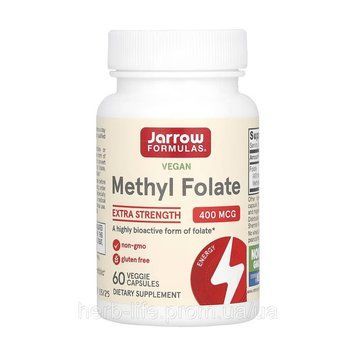 Jarrow Formulas, веганский метилфолат, повышенной силы действия, 400 мкг, 60 растительных капсул 2023-10-5593 фото