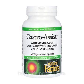 GastroAssist Natural Factors, Gastro-Assist&trade; с мастиковой смолой, сахаромицетами буларди и цинк-L-карнозином, 60 капсул 2023-10-7615 фото
