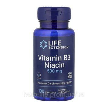 Niacin Life Extension, вітамін B3, ніацин, 500 мг, 100 капсул 2023-10-6355 фото