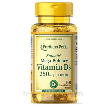 Puritan's Pride Вітамін Д3 Vitamin D3 10000 МО - 100 капсул 100-46-3018922-20 фото