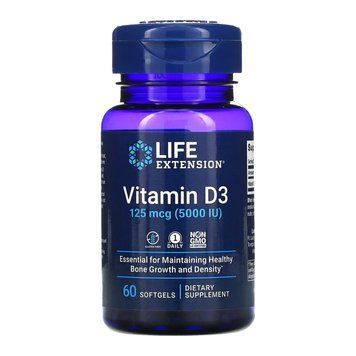 Vitamin D3, Life Extension, витамин D3, 125 мкг (5000 МЕ), 60 капсул 2022-10-1906 фото