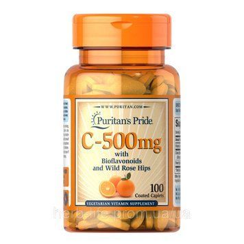 Puritan's Pride, Вітамін C з біофлавоноїдами і шипшиною 500 мг - 100 таблеток 100-60-5550063-20 фото