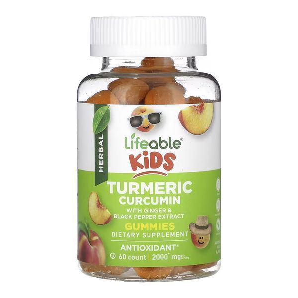 Turmeric Curcumin Kids Lifeable, Куркума с куркумином для детей, 60 жевательных таблеток 2023-10-7298 фото