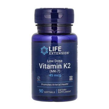 Low Dose Vitamin K2 (MK-7), Life Extension, небольшая доза витамина К2 (МК-7), 45 мкг, 90 капсул 2023-10-5209 фото