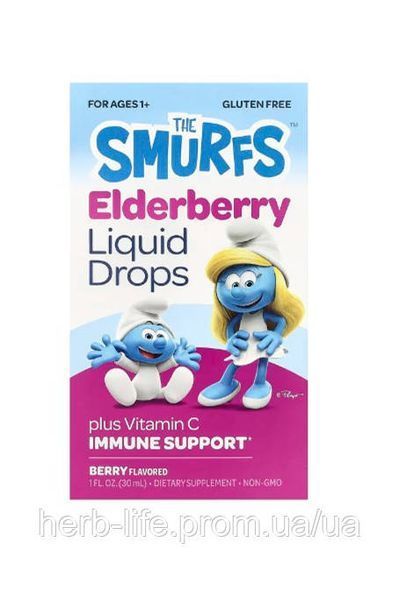 Бузина для дітей The Smurfs смурфіки дитяча бузина для дітей від 1 року екстракт чорної бузини в краплях для малюків рідка бузина для зміцнення дитячого імунітету elderberry засіб від застуди та вірусі для профілактики грві 30 мл SMF-36620 фото