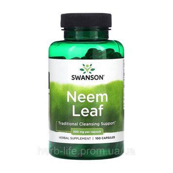 Neem Leaf, Swanson, Лист нима, 500 мг, 100 капсул 2023-10-6663 фото