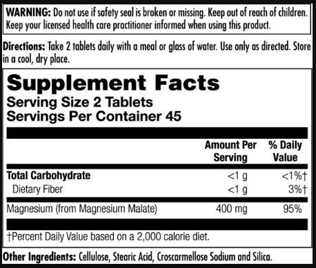 Magnesium Malate 400, KAL, малат магнію 400, 90 таблеток 2022-10-2443 фото