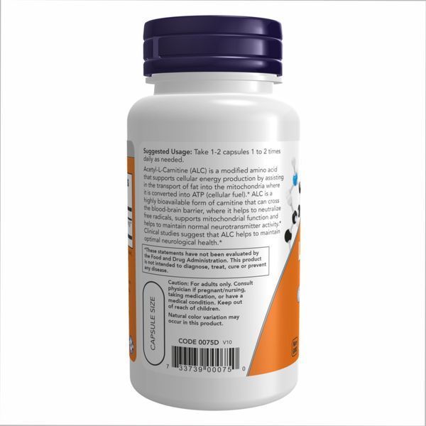 Acetyl-L-Carnitine, NOW Foods, ацетил-L-карнітин, 500 мг, 200 капсул 2022-10-0652 фото