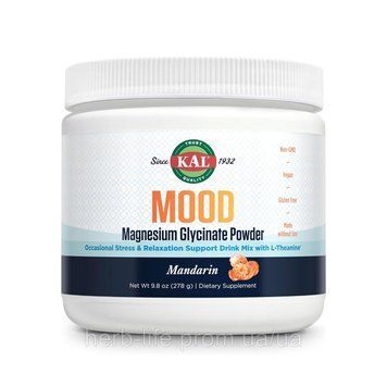 Mood Magnesium KAL, Mood, порошок глицината магния, мандарин, 278 г 2023-10-7035 фото