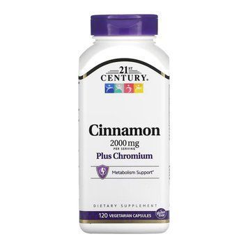Cinnamon Plus Chromium 21st Century, кориця з хромом, 120 вегетаріанських капсул 2023-10-7088 фото