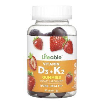 Vitamin D3 + K2 Lifeable, жувальні таблетки з вітамінами D3 і K2, 60 таблеток 2023-10-7303 фото