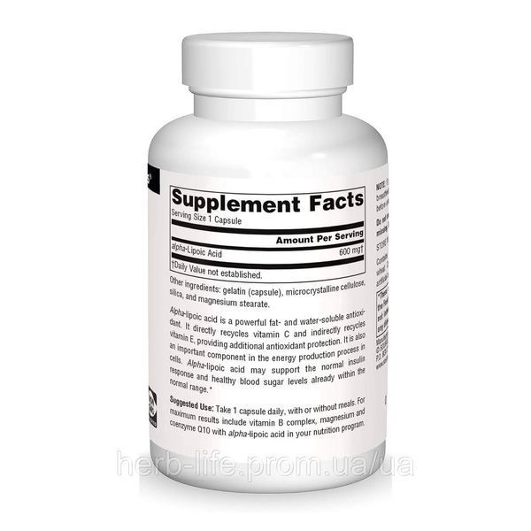 Альфа липоевая кислота Source Naturals alpha lipoic acid 600 мг альфалипоевая кислота для похудения и ускорения метаболизма витамины для снижения сахара антиоксиданты для поддержки печени липоевая кислота при инсулинорезистентности 30 капсул 2023-10-5894 фото