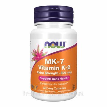 NOW Foods, MK-7, вітамін K2, посилена дія, 300 мкг, 60 веганських капсул 2022-10-1700 фото