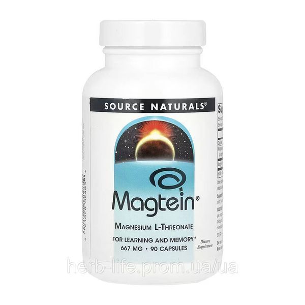 Магній L треонат л треонат магнію Source Naturals Magtein L threonate магній для покращення роботи мозку магтеін 90 капсул 2023-10-5895 фото