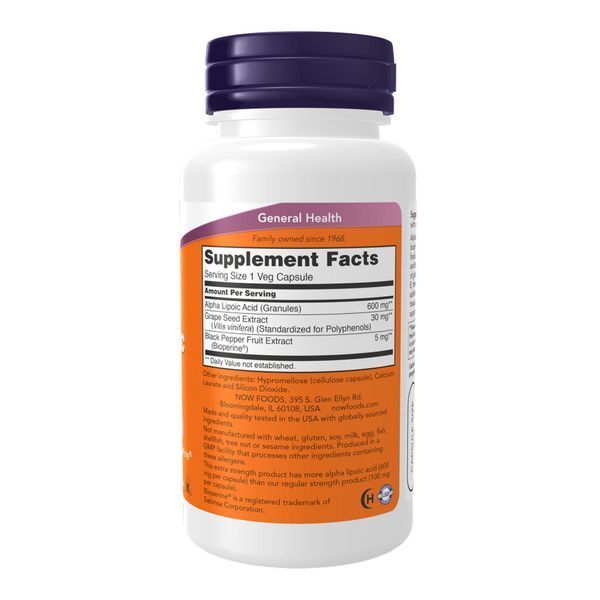 Alpha Lipoic Acid, NOW Foods, альфа-ліпоєва кислота, 600 мг, 120 капсул 2023-10-5841 фото