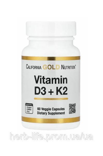 Вітамін д3 1000 к2 40 мкг California Gold Nutrition вітаміни d3 та k2 у вигляді мк 4 підтримка кісток та суглобів для опорно-рухового апарату від остеопорозу 60 капсул LKN-02512 фото