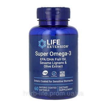 Super Omega-3 EPA/DHA Fish Oil, Sesame Lignans & Olive Extract, Life Extension, 60 капсул 2022-10-1941 фото