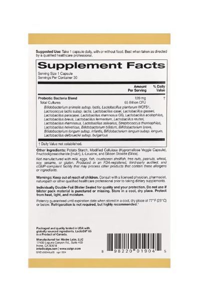 LactoBif&reg; 65 Probiotics, California Gold Nutrition, пробіотики, 65 млрд КУО, 30 вегетаріанських капсул CGN-01904 фото