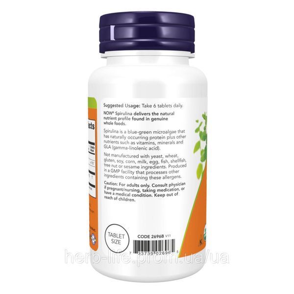 NOW Foods, сертифікована органічна спіруліна, 500 мг у таблетці, 500 таблеток 2022-10-0688 фото