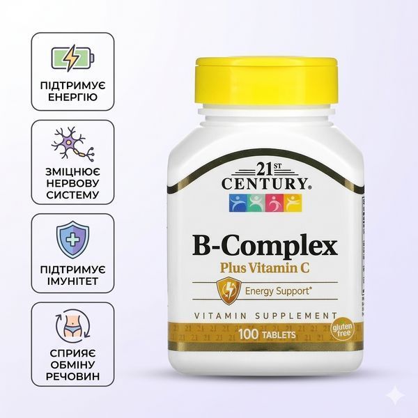 B Complex, 21st Century, комплекс витаминов группы B с витамином C, 100 таблеток 2023-10-7059 фото