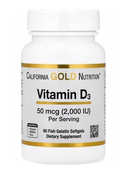 Вітамін д3 California Gold Nutrition холекальциферол для кісток та зубів засвоєння кальцію 2000 МО 90 капсул CGN-01179 фото