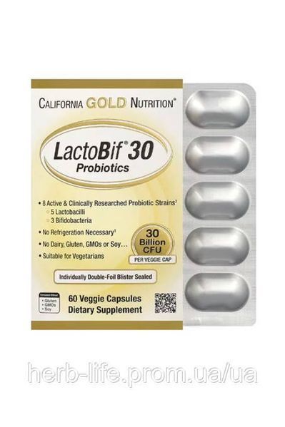 Пробиотики лактобиф California Gold Nutrition lactobif 30 млрд калифорния голд пробиотик после антибиотиков лактобов для восстановления микрофлоры кишечника лактобактерии и бифидобактерии комплекс от вздутия при дисбактериозе 10 капсул CGN-0096510 фото