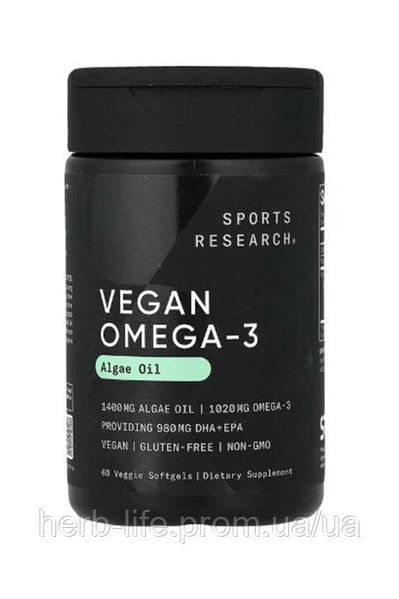 Омега 3 для веганов Sports Research vegan веганская omega 3 спорт ресерч растительные жиры для вегетарианцев поддержка мозга и памяти кислоты в капсулах для сердца и сосудов средство от холестерина витамины для суставов 60 капсул 2023-10-4398 фото